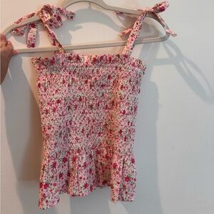 Likely Pink Floral Smocked Tie-Shoulder Tank Top